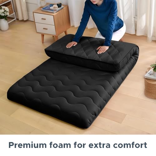 Japanese Floor Mattress, 100% High Density Comfortable Foam, 4" Thicken Foldable Mattress Tatami Mat Sleeping Pad, Ideal for Comfort and Support, Kids Floor Lounger Camping Bed Sofa, Black, Queen by SCHNAUZER HOME - Image 5