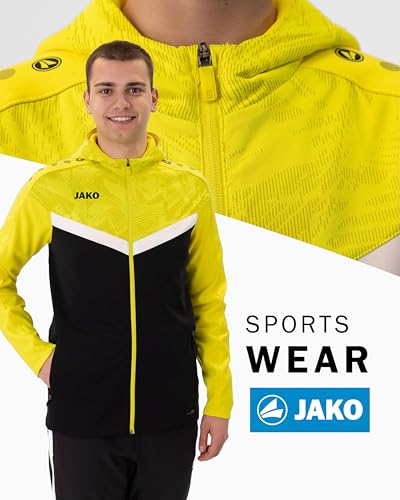 JAKO Iconic Kapuzenjacke Gr. 44 Schwarz/Soft Yellow - Zipper Hoodie Damen, Bequeme Sweatjacke mit Keep Dry Funktion aus 100% recyceltem… – Ansicht 4