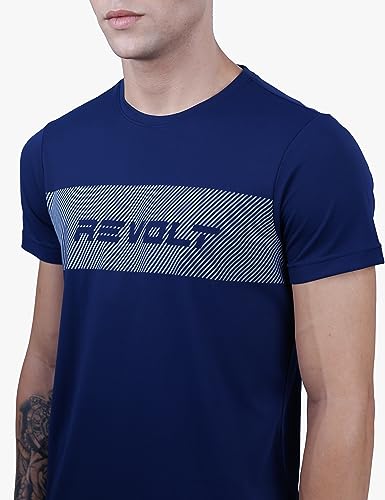 Image of Revolt Streetwear SINDICATE Men Revolt Men's Soft & Comfortable Round Neck T-Shirt - Gradation Print, Logo Branding (Midnight Navy, M)