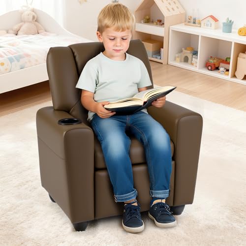 Image of Costzon Kids Recliner Chair with Cup Holder, Toddler Adjustable Lounge Chair w /Footrest for Boys Girls Room, Ergonomic Baby Child Furniture Sofa for Age 3+ Gifts, Kids Mini Recliner up to 150 lbs