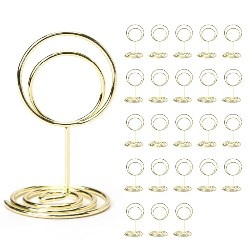 CINDALOG 24 Pcs Table Number Holders Mini Place Card Holders Photo Holders, Small Table Card Holders Stand Name Menu Clips for Wedding Centerpieces, Anniversary, Birthday, Party (Gold)