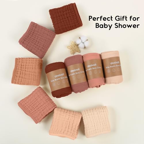 Image of Unnivoll Muslin Burp Cloths for Baby 100% Cotton Burping Cloths for Boys Girls Large 20''X10'' Extra Soft and Absorbent 12 Pack - Gradient Brown