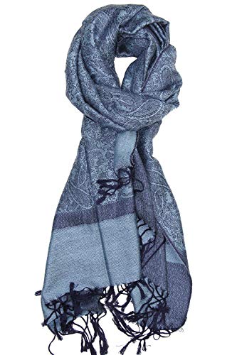 Steel Blue Two Tone Vintage Paisley Pashmina Shawl Wrap Tapestry Cashmere Scarf #WSAS