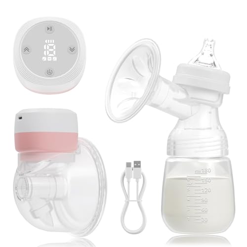 Bomba De Tirar Leite Elétrica, Coletor De Leite Materno Mãos Livres, Bomba de Mama Wearable Portátil, Livre de BPA, 3 Modos e 19 Níveis, Rosa