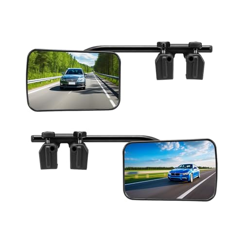 2 Stück Wohnwagenspiegel Universal Zusatzspiegel, Verstellbarer Doppelter Konvexer Abschleppspiegel, Caravanspiegel AnhäNgerspiegel für Wohnmobile Auto Caravan PKW Links + Rechts (Schwarz A)