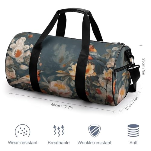 Flowers Birds Gym Bag for Men Women, Sturdy Oxford Cloth Travel Bags with Removable Shoulder Strap, Waterproof Duffel Bag for Fitness, Travel, Yoga2