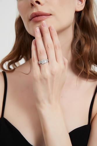 THELANDA Genuine Moissanite or Simulated Diamond Sterling Silver 7.5mm Wide Triplex Row Cluster Dress Promise Ring Unisex Wedding Ring4