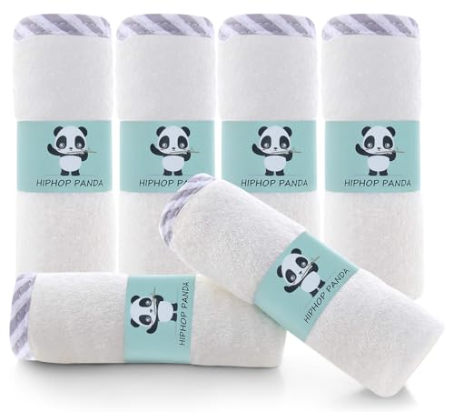 Image of HIPHOP PANDA Baby Washcloths, Rayon Made from Bamboo - 2 Layer Ultra Soft Absorbent Newborn Bath Face Towel - Reusable Baby Wipes for Delicate Skin - Gray Stripe, 6 Pack