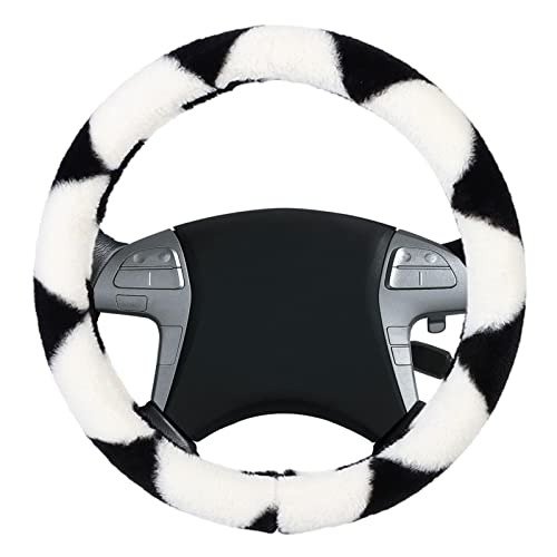 Funda para volante de coche, de felpa elástica, suave, mullida, para volante de coche, adorable, con estampado de vaca, para hombre y mujer, color blanco y negro