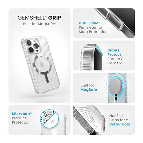 Image of Speck Clear iPhone 15 Pro Case - Slim, Built for MagSafe, Drop Protection Grip - Scratch Resistant, Anti-Yellowing, 6.1 Inch Phone Case - GemShell Grip Clear