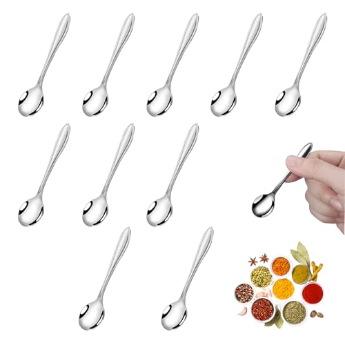 10 Pcs Mini Spoons - TRACOMPAN Stainless Steel Small Scoops for Spice Jars | 7.5cm Tiny Tea Spoons for Protein Powder, Spices, Salt | Durable Mini Scoop for Jars, Kitchen Accessories & Gift