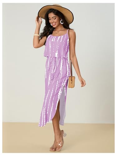 Image of RoseSeek Women's Spaghetti Strap Tie Dye Cami Sun Dress Beach Midi Summer Dresses Resort Wear Vacation Outfits