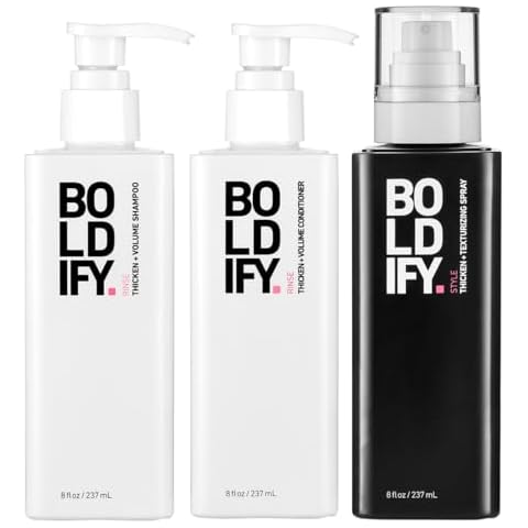 Boldify Thickening Spray + Shampoo + Conditioner Hair Thickening Bundle: Volume, Root Lift, Texture, Biotin for Hair Retention, Recommended for Men & Women Cover