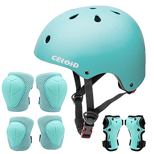 CELOID Kids Helmet Pad Set,Adjustable Kids Skateboard Bike Helmet Knee & Elbow Pads Wrist Guards 5-8 Years Kid Protective Gear Set for Girls Boys Bicycle Bike Roller Skating Scooter Rollerblade Sport