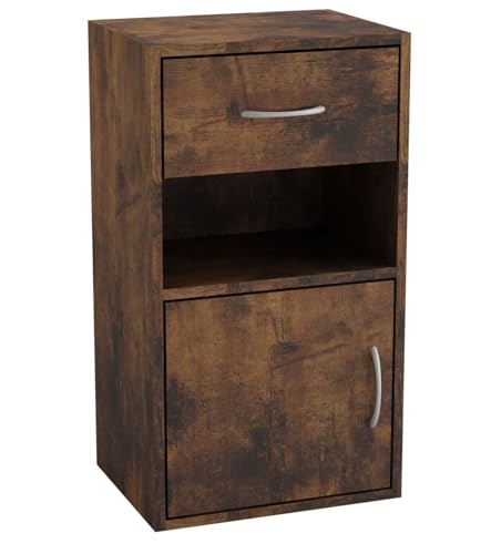 URBNLIVING 1 Door 1 Drawer Wooden Bedroom Bedside Cabinet Shelf Nightstand Side Table Unit (Rustic Brown)