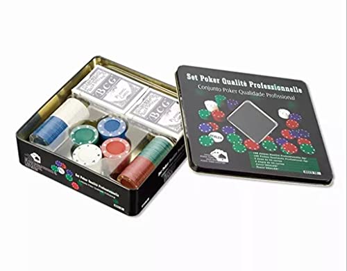 Professionelles Poker-Set, Geschenkbox, 100 Stück, Pokerfeifchen, 2 Spielkarten, 1 Metallschachtel