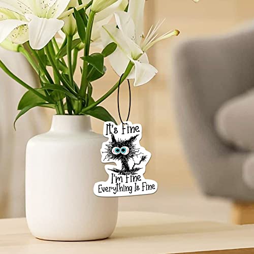Image of 6 Pcs It's Fine I'm Fine Everything Is Fine Cat Car Air Fresheners, Funny Air Fresheners Long Lasting Cute Mirror Scented Hanging Car Decoration Ornaments Gift Interior Accessories for Men Women