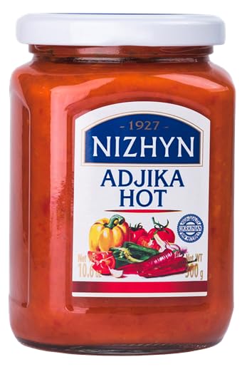 Nizhyn Adjika Hot Glass Jar 10.6 oz / 300 g Traditional Ukrainian Sauce with a Bright Spicy Flavor (3 Pack)