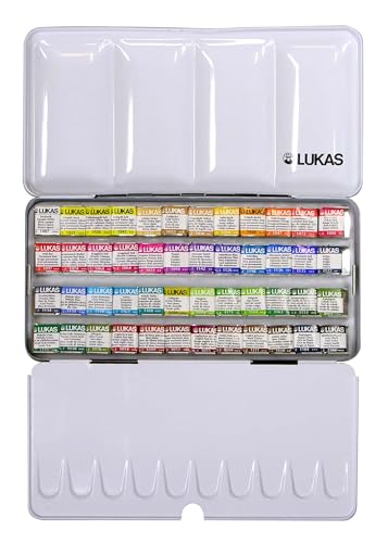 Lukas 1862 Aquarell Artists' Aquarell Conjunto de 48 meias panelas - Tinta aquarela vibrante de nível profissional - Fácil de molhar - Cor intensa, longa duração - Ideal para aquarelistas