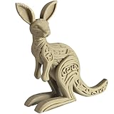 Wood-Carved Kangaroo Figurine – Stylized Australian Marsupial Sculpture with Tribal Accents – 3D Printed in Canada