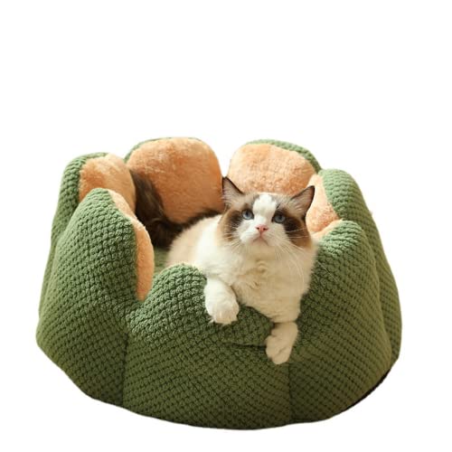 SSDHUA Cat Nest Flower-Shaped Cat Sofa Bed Cute and Comfortable Pet Cat House Plush Thickened Pet Bed Suitable for Small Cats and Dogs (M,Green)