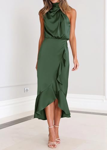 Image of KIRUNDO Women's Summer Satin Mock Neck Wedding Guest Dress