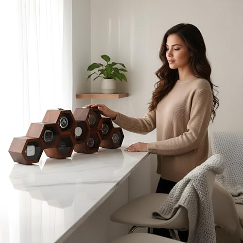 Image of Vintage Wooden Watch Box For Men, Timepiece Display Case, Honeycomb Watch Storage & Organizer, Jewelry Box For Women For Husband (9 Compartments - 2)