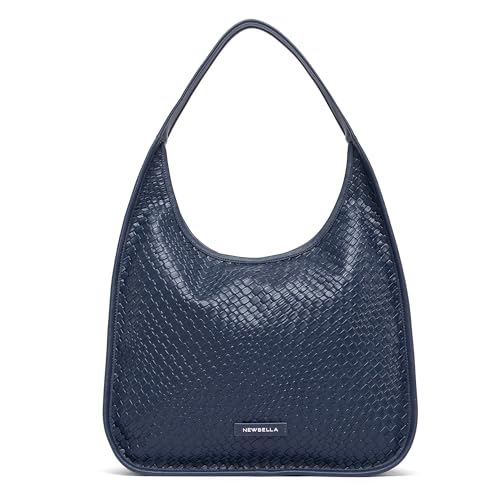 Image of NEWBELLA Hobo Purse, PU Leather Shoulder Bag, Tote Handbag for Work and Travel (Woven Navy Blue)