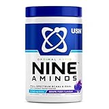 USN Nine Aminos – BCAA Amino Acids & EAA Essential Amino Acids Powder with Added Magnesium & Coconut Water Powder to Support Recovery and Hydration. Grape Fizzy Pop Flavour (330g – 30 Servings)