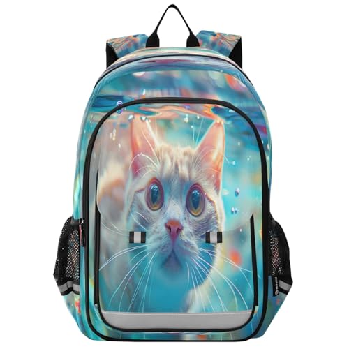 Sac à dos d'école grand volume imprimé chat taille unique mixte
