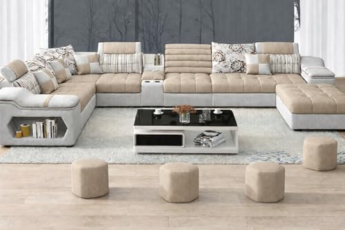 Image of Avion COMFORA U Shape 12 Seater Sofa Set for Living Room | Interchangeable U-Shaped Sectional Sofa Set with Cup Holder with 4 Puffy for Living Room & Office