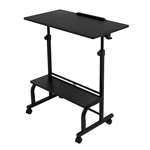 Justerbart laptopstativ 2-delat bord på hjul datorskrivbord med hyllor hemmakontor flyttbar smal skrivbord mobilkonsol sidobord för säng soffa sjukhus läsning äta