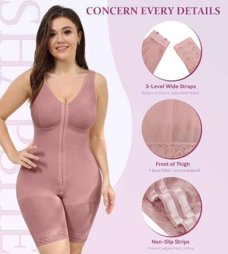 Image of M MYODRESS Fajas Colombianas Plus Size Postpartum Full Body Shaper with bra | 52%Nylon 48%Spandex, 3 row hook Adjustable Compression, breast support and butt lifter, for postpartum post surgery daily