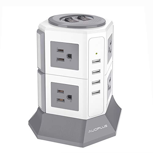 AUOPLUS 電源タップ タワー式 8個AC口 4USBポート 雷ガード 延長コード 2m スイッチ たこあし配線 oaタップ テーブルタップ マルチタップ タップコンセント (ホワイト)