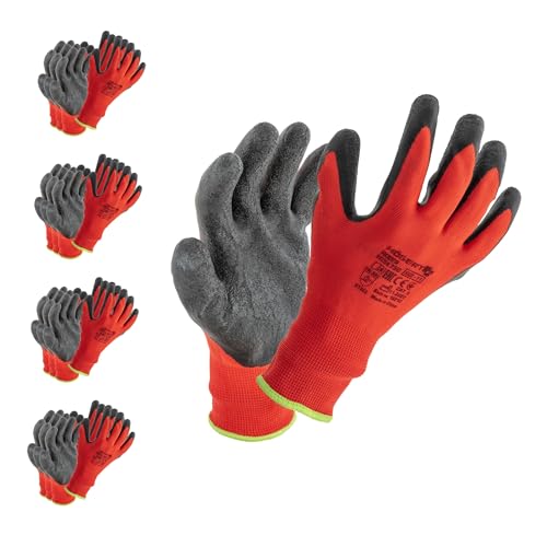 Högert Technik RODER guantes recubiertos de látex, rojo/negro, talla 10, 12 pares/paquete, resistentes a la abrasión y flexibles, ideales para trabajos de montaje y mantenimiento de precisión