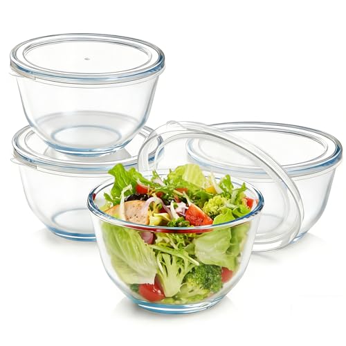Set de 4 tazones de vidrio redondos de 5 pulgadas con tapa miniatura 1