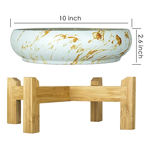 Artketty Large Succulent Planter, 10 Inch Ceramic Succulent Pot With Drainage Marble Bonsai Pot With Stand Flower Planter Bowl For Indoor/Outdoor Succulent Cactus #TOP2