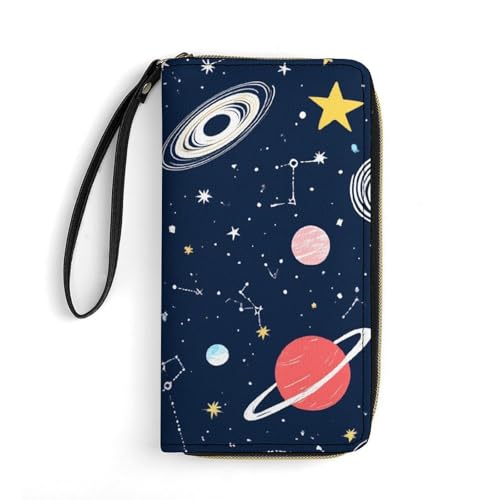 PU Leather Wallet for Women, Travel Credit Card Holder Space Galaxy Constellation Zodiac Starry Night Stars Zipper Long Purse Waterproof Wallet with Wrist strap3