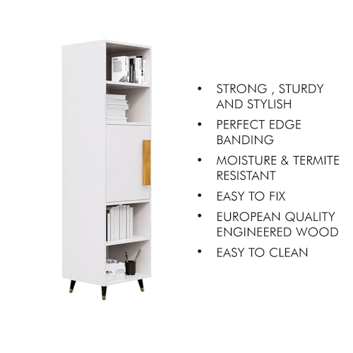 Image of Bniture Bookshelf for Home | Engineered Wood Book Shelf with 1 Door & 4 Shelf | Open Book Shelf Stand for Library | Multipurpose Display Organizer for Living Room, Study & Office | Frosty White