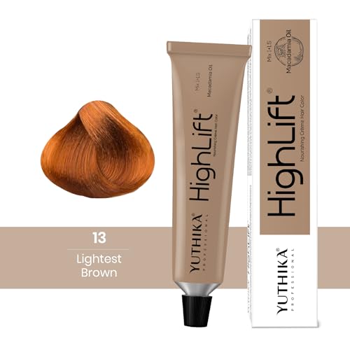 Image of Yuthika Professional High lift Creme Hair Colour 13 Light Brown 50g | 100% Grey Coverage | Permanent Hair Color For Women & Men |Vibrant, Long Lasting Tone | Infused With Macadamia Oil & Vitamin E