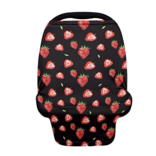 Image of Coldinair Strawberry Print Car Seat Cover for Babies Girls,Multi-use Breastfeeding Cover Nursing Cover,Soft Stretchy Carseat Canopy,Shopping Cart /High Chair /Stroller Covers