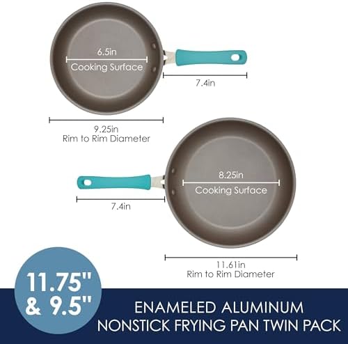 Rachael Ray Cook + Create Nonstick Frying Pans/Skillet Set, 9.5 Inch and 11.75 Inch, Agave Blue - Thumbnail 4