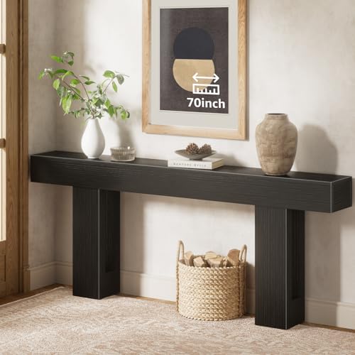 Image of 70 inch Black Console Table for Entryway Long Modern Sofa Tables Behind Couch for Living Room 10 inch Deep Hallway Entry Way Table