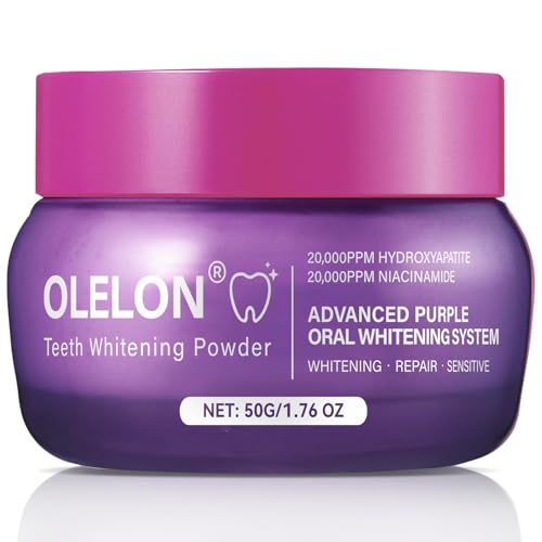 Image of Teeth Whitening Powder with 20,000ppm Hydroxyapatite & 20,000ppm Niacinamide, Purple Tooth Powder for Surface Stain Removal, Fresh Mint Flavor, 1.76 oz