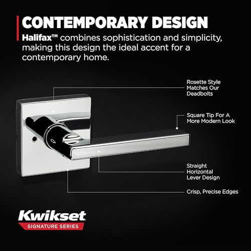 Image of Kwikset Halifax Interior Privacy Door Handle with Lock, Door Lever for Bathroom and Bedroom, Polished Chrome Reversible Keyless Push Button Lock Door Lever (Pack of 12)