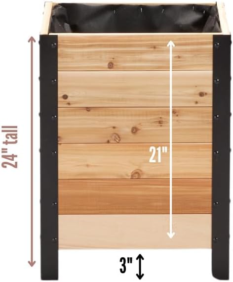 EARTH ELEVATED 100% Canadian Cedar Wood Elevated Garden Bed for Gardening - Planter Pot to Grow Herbs Flowers, and Vegetables at Home Indoor and Outdoor Patio Balcony Deck - 18” x 18” x 24”