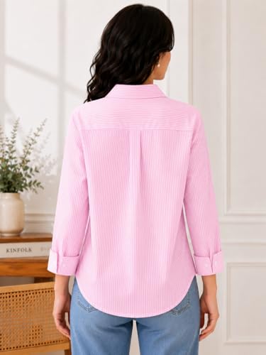 Image of Cotton Striped Shirt for Women with Long Sleeves, Ultra-Soft Cotton Blend, Regular Fit Womens Stylish Casual Shirt, Formal, Party, Beach, Summer Wear