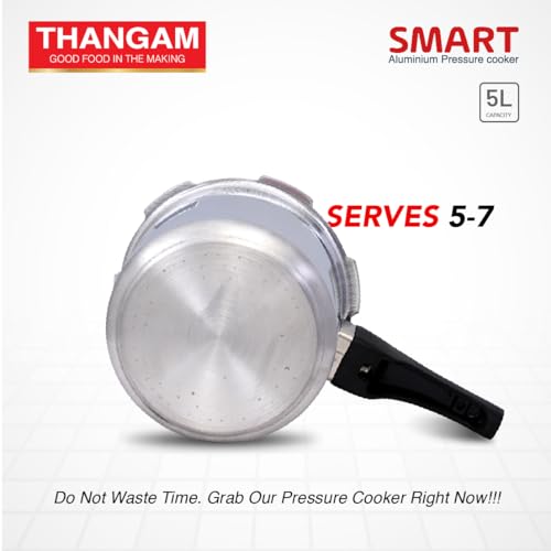 Image of Thangam Aluminium 5 Ltr Pressure Cooker | ISI Certified Heavy Gauge Cooker for Gas Stove | Durable Virgin Aluminium Body | Fast Cooking Silver Kitchen Cookware (5 Litre)