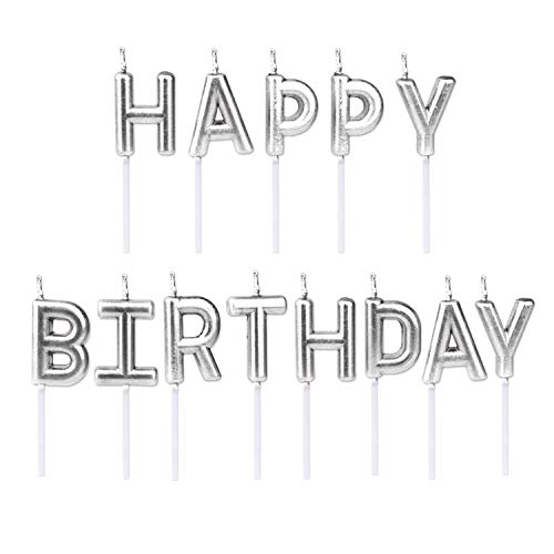 Image of HK balloons Happy Birthday Candle / Silver / 'Happy Birthday' / Medium / Modern / Long Burning