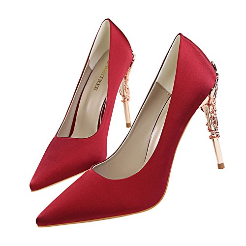 MAKEGSI,Fashion Sexy Women Pointy Toe Stiletto High Heels Pumps Flower Carved Metal Heels Party/Wedding Brial Shoes (8, Wine red) MAKEGSI,Fashion Sexy Women Pointy Toe Stiletto High Heels Pumps Flower Carved Metal Heels Party/Wedding Brial Shoes (8, Wine red)